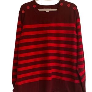 Liz Claiborne Size 3XL Striped Sweater Warm Cozy Button Shoulders Long Sleeves